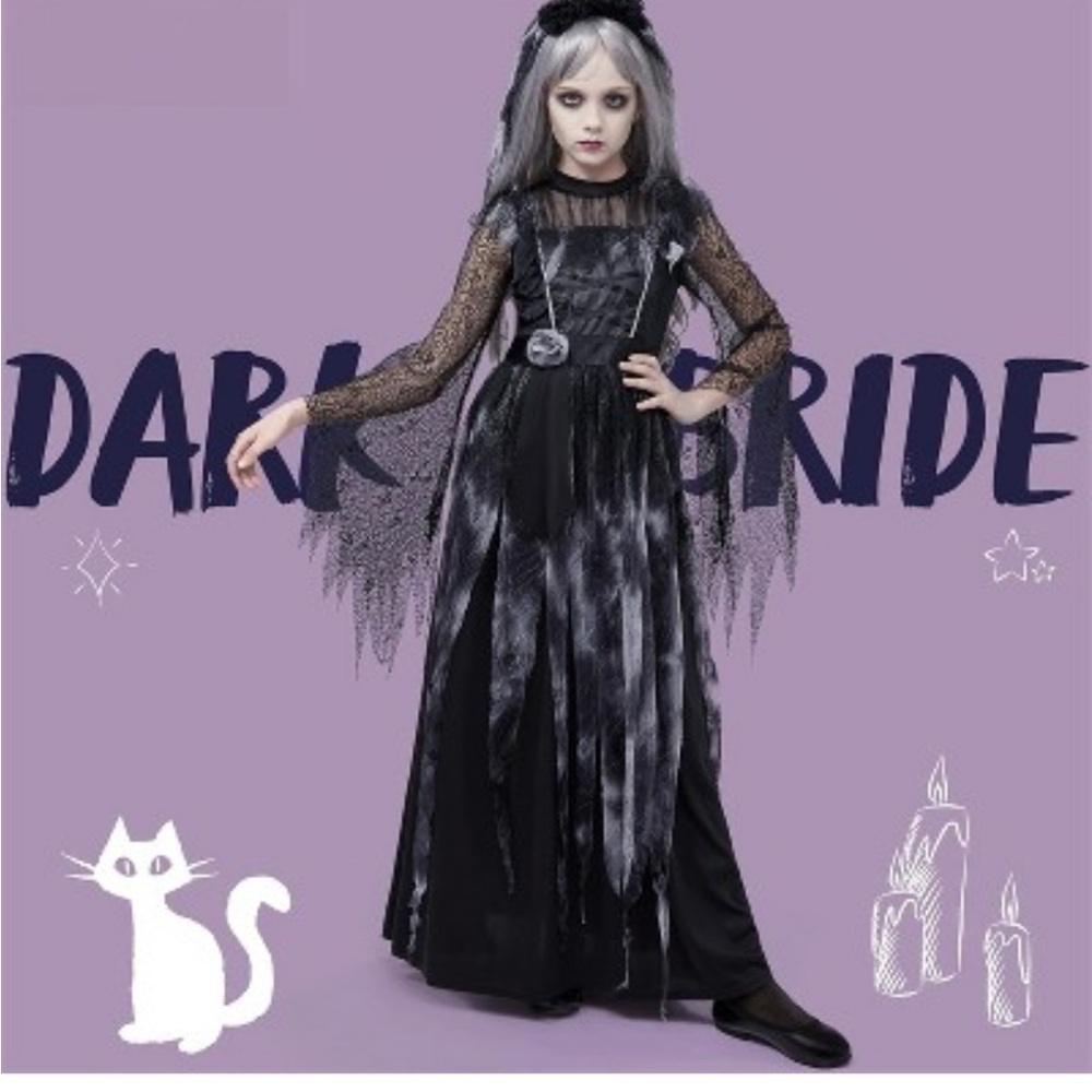 Mystical Black dark Bride  Kids Halloween Costume